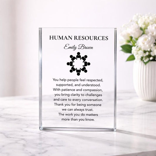 Human Resources Gift Desk Plaque for HR Manager or Team, Meaningful Thank You Keepsake, Personalized Appreciation Gift for Coworker or Boss