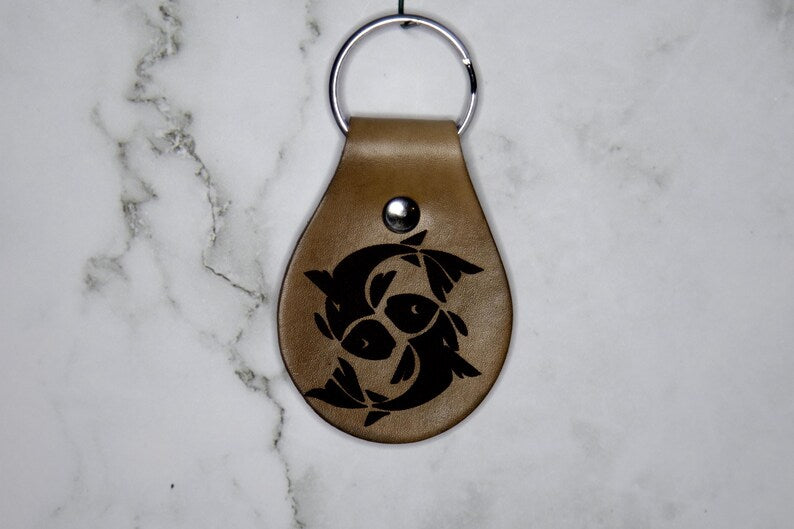 Pisces Fish Zodiac Sign Leather Keychain