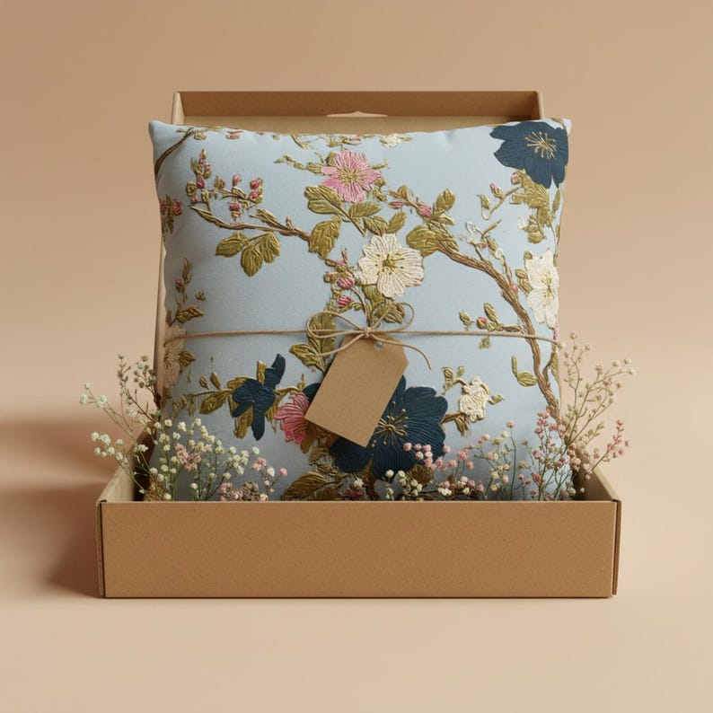 Blue Floral Branch Pillow Cover, Elegant Floral Pillowcase, Decorative Chinoiserie Cushion Case, Classic Statement Home Decor Accent Gift