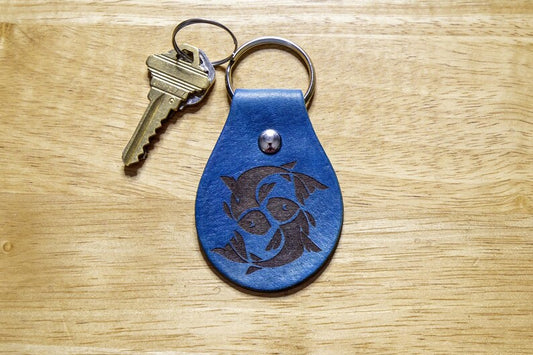 Pisces Fish Zodiac Sign Leather Keychain