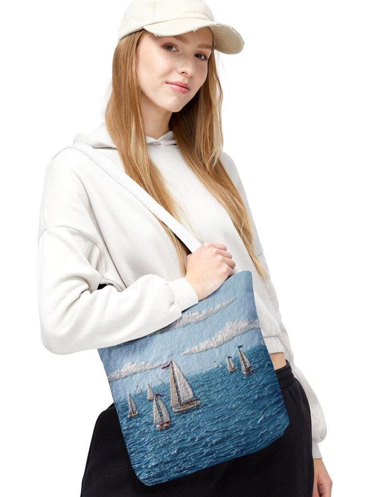Coastal Beach Tote Bag Sailboat Ocean Summer Bag Nautical Tote Beach House Bag Lake Day Bag Seaside Tote Large Beach Bag Gift