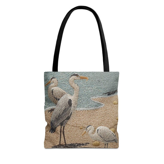 Coastal Heron Beach Tote Bag, Nautical Summer Tote, Ocean Bird Canvas Bag, Lakehouse Beach Bag, Coastal Travel Tote, Gift for Her