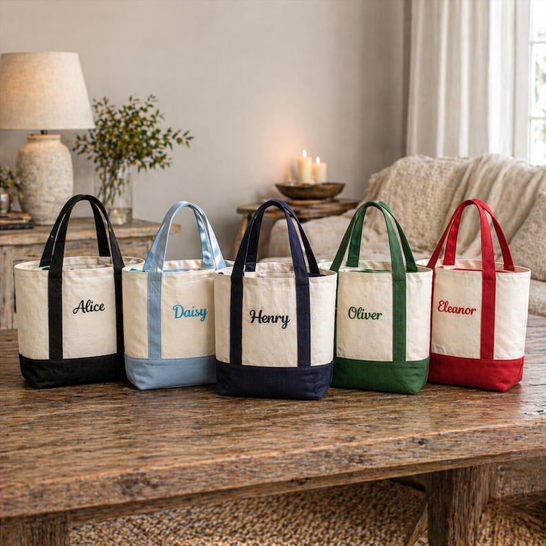 Custom Embroidered Tote Bag, Personalized Name Canvas Tote, Zipper Bag, Aesthetic Everyday Tote, Gift For Her, Personalized Embroidered Tote