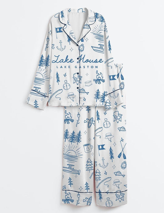 Lake House Pajama Set Women Camping Sleepwear Vacation Lounge Outfit Summer Pjs Gift