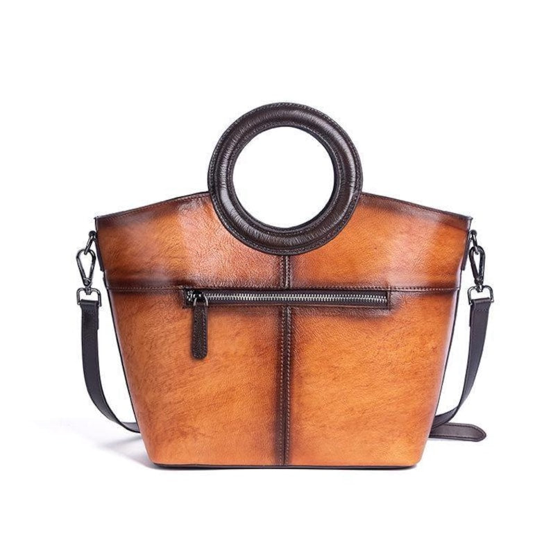 Hand Painted Bird Leather Tote Bag Women Personalized Embossed Floral Shoulder Handbag Vintage Tan Ring Handle Artisan Boho Gift for Her