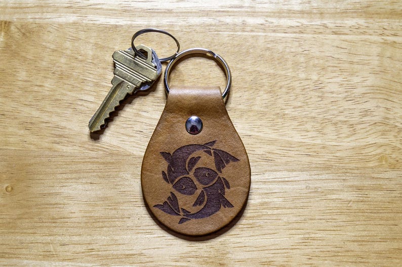 Pisces Fish Zodiac Sign Leather Keychain