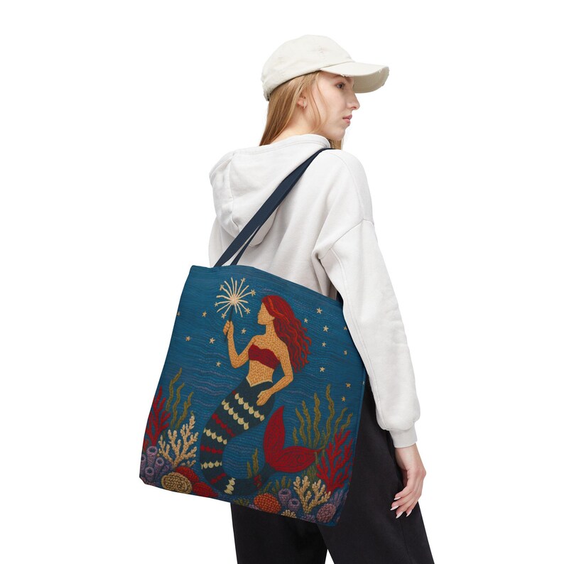 Coastal Mermaid Tote Bag Ocean Beach Bag Nautical Tote Beach House Bag Mermaid Gift Summer Tote Bag