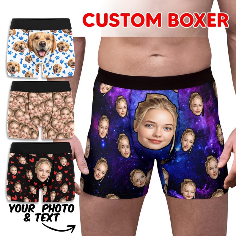 Custom Face Boxer Briefs, Personalized Space Galaxy Underwear, Gift for Boyfriend