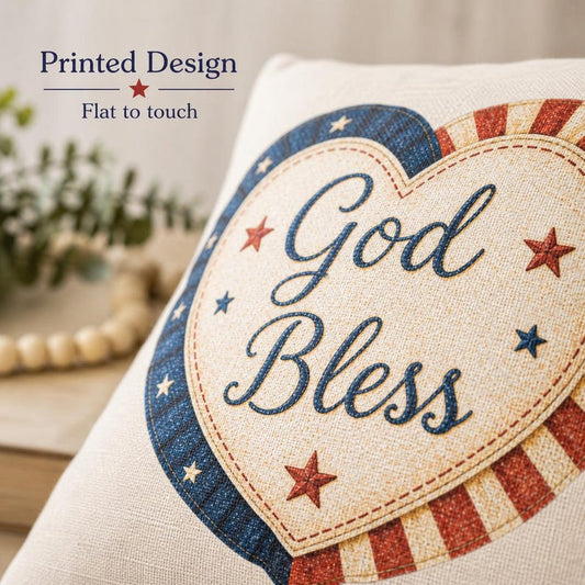 God Bless Pillow Cover, Christian Patriotic Decor, Faith Americana Throw Pillowcase, Farmhouse Fourth of July Rustic USA Home Cushion Case