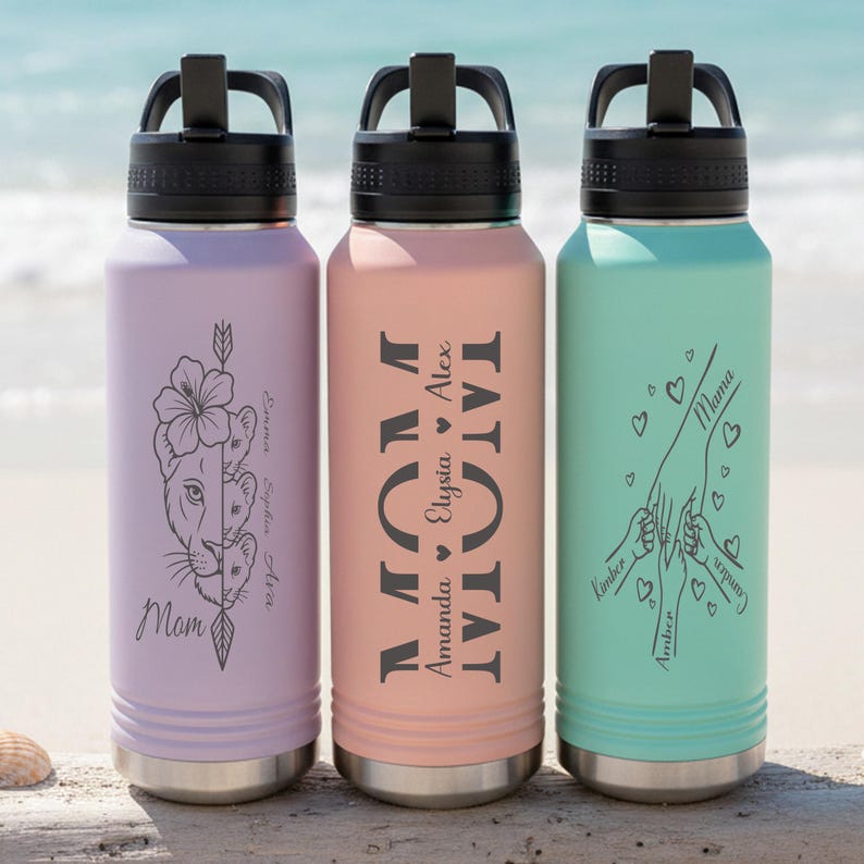 Personalized Mom Tumbler with Kids Names, Custom Engraved Water Bottles, Mom Grandma Gift, Mothers Day Mama Mug Cup