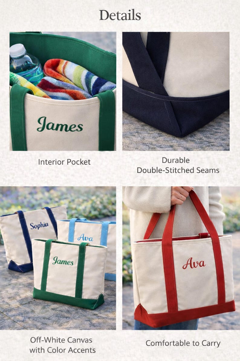Custom Embroidered Tote Bag, Personalized Name Canvas Tote, Zipper Bag, Aesthetic Everyday Tote, Gift For Her, Personalized Embroidered Tote