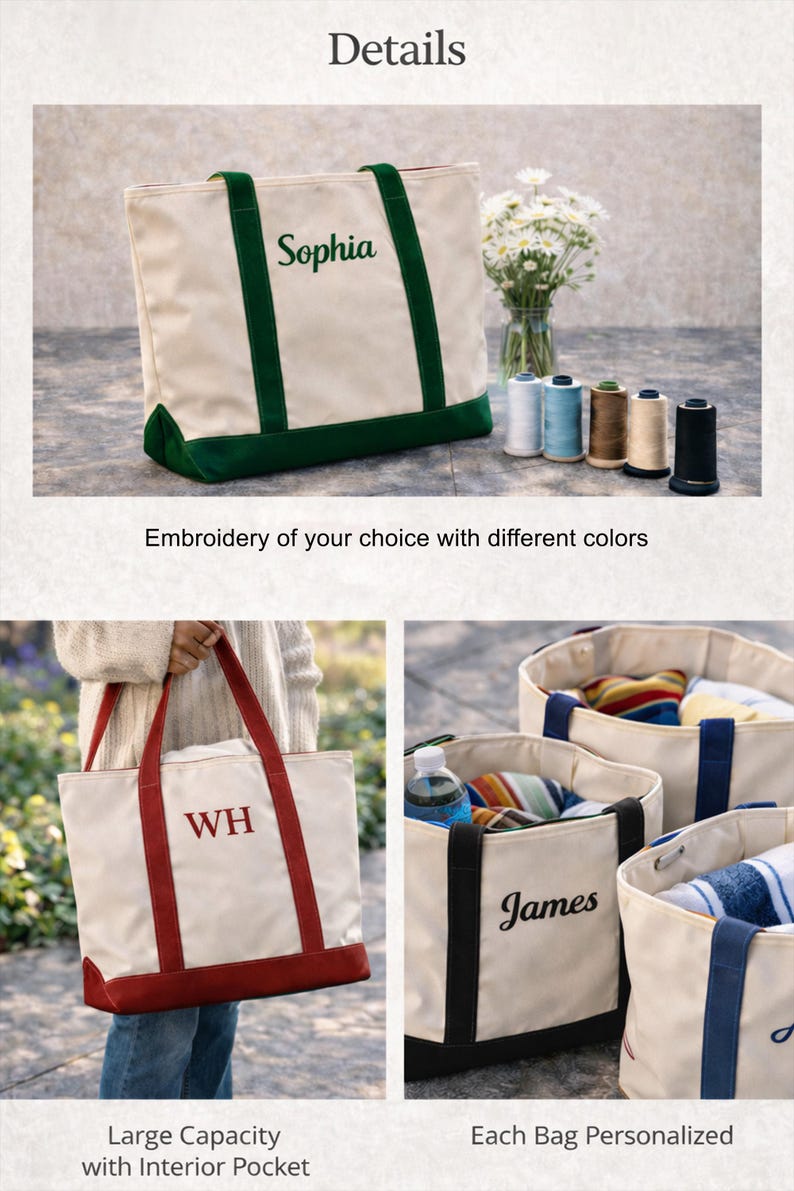 Custom Embroidered Tote Bag, Personalized Name Canvas Tote, Zipper Bag, Aesthetic Everyday Tote, Gift For Her, Personalized Embroidered Tote