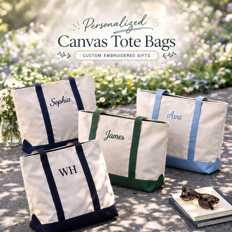 Custom Embroidered Tote Bag, Personalized Name Canvas Tote, Zipper Bag, Aesthetic Everyday Tote, Gift For Her, Personalized Embroidered Tote