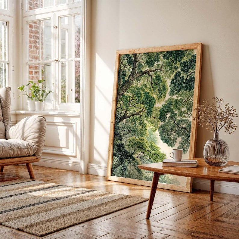 Forest Canopy Wall Art, Botanical Tree Top Print, Woodland Nature Decor