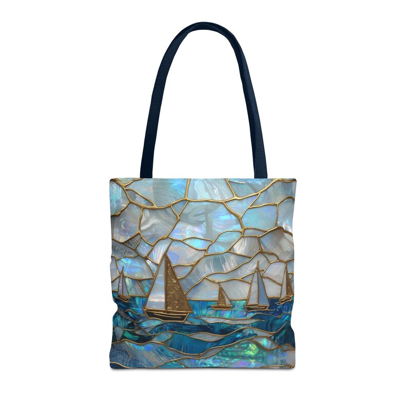 Mothers Day Beach Tote Bag Coastal Nautical Tote Blue Gold Sailboat Bag Ocean Beach Bag Gift for Mom Summer Vacation Bag