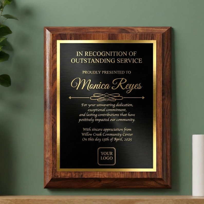 Personalized Cherry Finish Award Plaque, Custom Employee Recognition, Retirement, or Appreciation Gift, Elegant Custom Wall Plaque