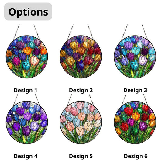 Stained Glass Heart Tulip Suncatcher, Colorful Spring Floral Window Hanging, Tulip Heart Decor, Mother’s Day Gift, Vibrant Garden Glass Art