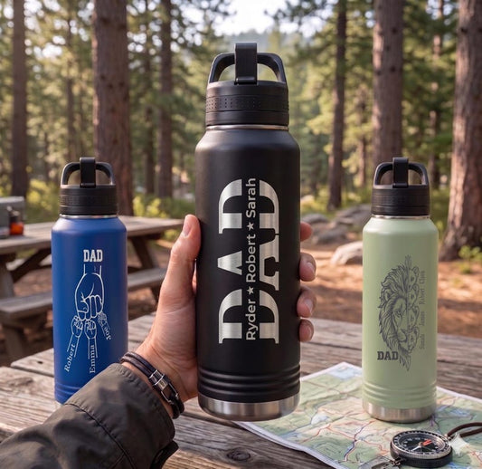 Personalized Dad Tumbler with Kids Names, Custom Engraved Water Bottles, Dad Grandpa Gift, Fathers Day Papa Mug Cup