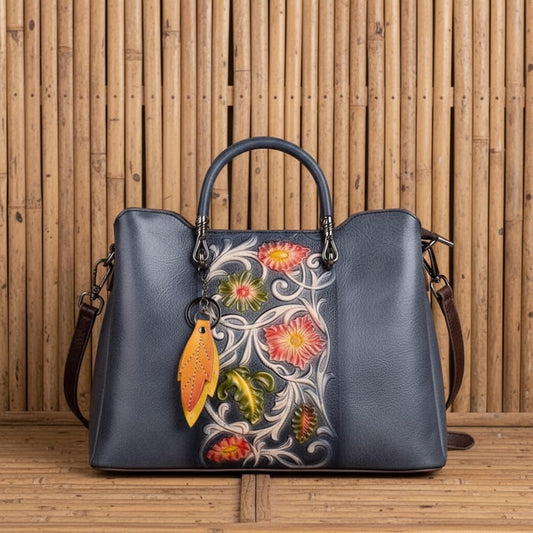 Vegetable Tanned Tooled Leather Shoulder Purse Embossed Cowhide Crossbody Bag for Women Artisan Vintage Everyday Tote Handmade Gift