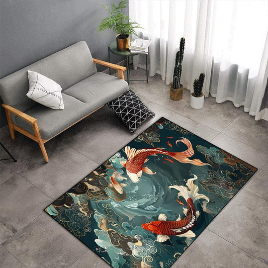 Koi Fish Rug, Japanese Style Carpet, Zen Decor Rug, Oriental Art Rug, Asian Decor, Living Room Rug, Koi Carp Design, Japanese Aesthetic