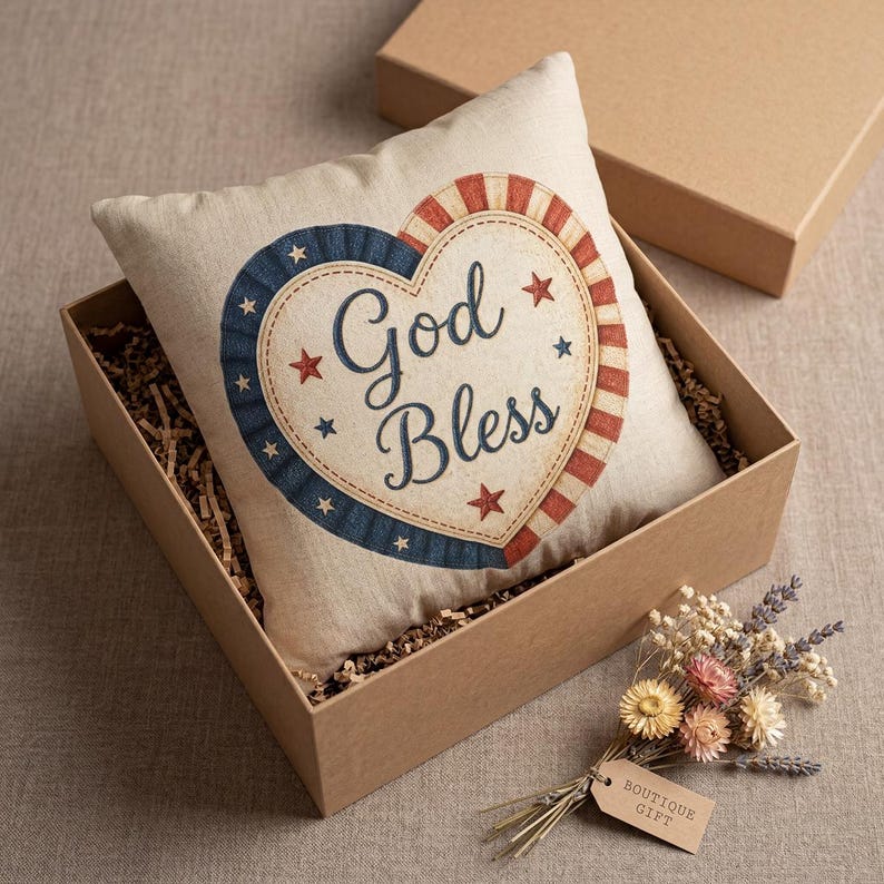 God Bless Pillow Cover, Christian Patriotic Decor, Faith Americana Throw Pillowcase, Farmhouse Fourth of July Rustic USA Home Cushion Case