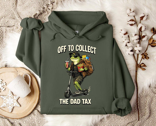 Off To Collect The Dad Tax Hoodie,Fathers Day Gift, Funny Frog On Scooter Pullover, Humorous Dad Outfit