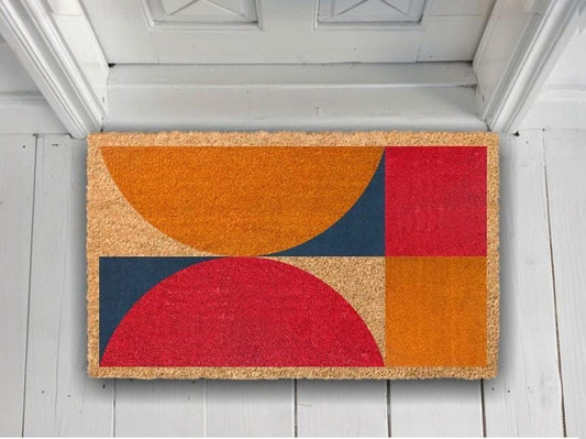 Coir Doormat: Mid-Century Modern Geometric Design - Eco Friendly