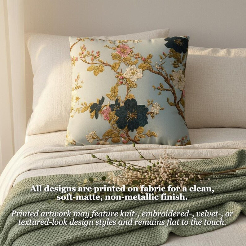 Blue Floral Branch Pillow Cover, Elegant Floral Pillowcase, Decorative Chinoiserie Cushion Case, Classic Statement Home Decor Accent Gift