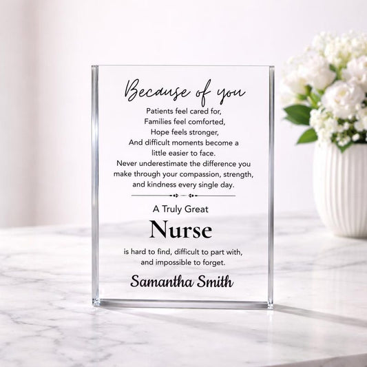 Personalized Nurse Appreciation Plaque, Nurse Thank You Gift from Patient, Retirement Keepsake for RN CNA Healthcare Worker, Graduation Gift
