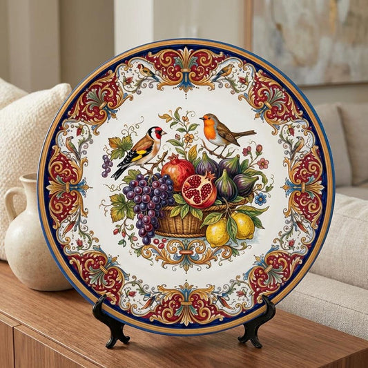 Fruit and Birds Display Plate, Inspired by Italian Renaissance Style Wall Art
