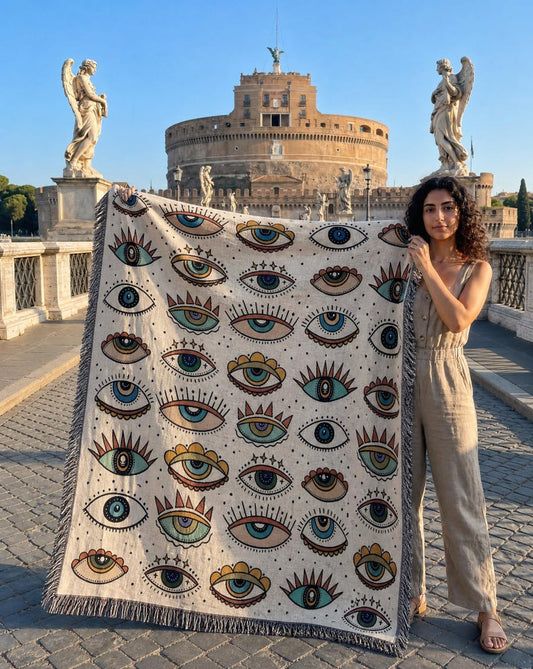 Evil Eye Woven Throw Blanket, Evil Eye Pattern Woven Throw, Mystical Eye Pattern Large Throw Blanket, Eye pattern Tapestry throw blanket