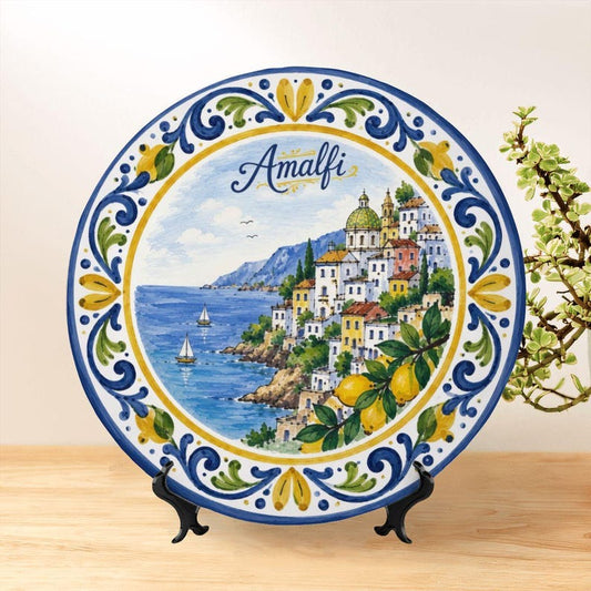 Amalfi Italy Vibrant Coastal Village Scene Ceramic Style Display Plate Home Decor