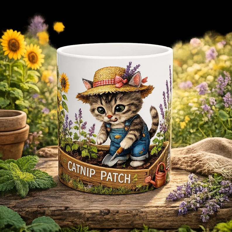 Catnip Patch Gardening Kitten Mug | Ceramic Coffee Cup