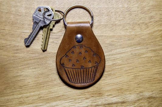 Chocolate chip muffin Leather Keychain