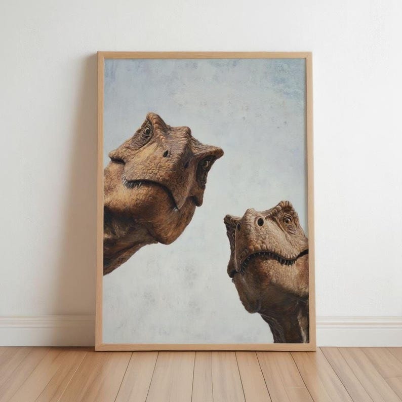 T rex wall art, mid century wall art, dinosaur wall art print, teal orange print