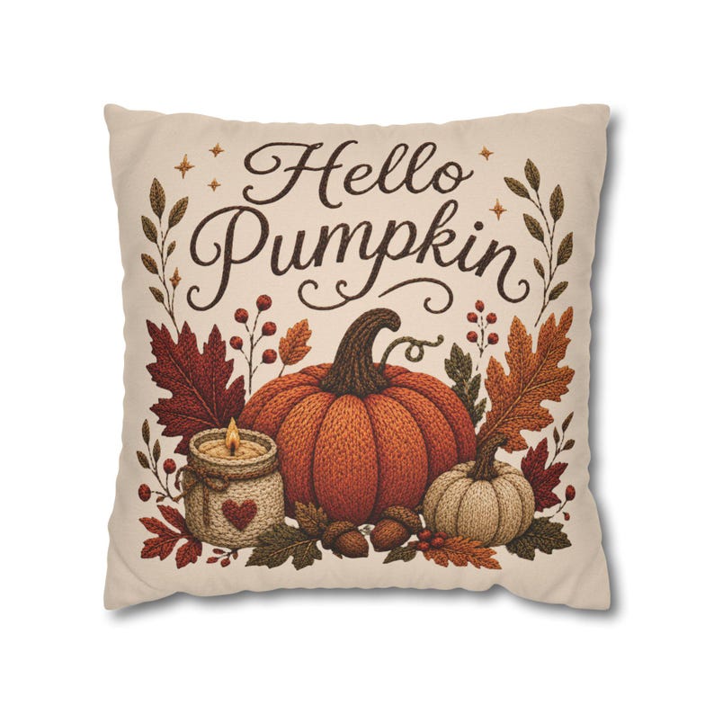 Hello Pumpkin Pillowcase | Beige Fall Throw Pillowcase | Cozy Autumn Farmhouse Home Decor| Pumpkin cute pillow covers| Thanksgiving pillow