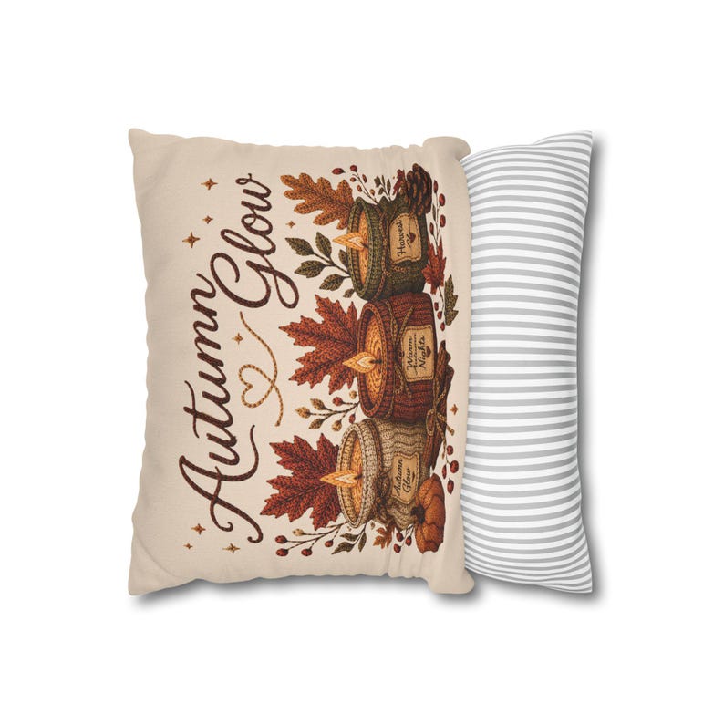 Autumn Glow Candles Pillowcase | Beige Fall Throw Pillowcase | Cozy Farmhouse Autumn Home Decor| Candle pillow cover| Fall pillow case gift