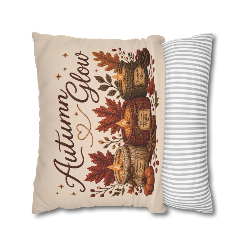 Autumn Glow Candles Pillowcase | Beige Fall Throw Pillowcase | Cozy Farmhouse Autumn Home Decor| Candle pillow cover| Fall pillow case gift