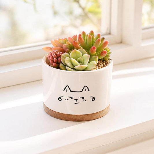 Cute Cat Face Ceramic Plant Pot, Custom Line-art Cats Planter, Minimalist Playful Cat Succulent Pot, Cat Lover Pot, Gift for Flower Lover