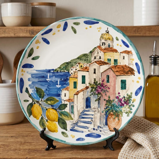 Italian Coastal Town Display Plate Inspired By Positano Ceramic Art Amalfi Coast Style Decor