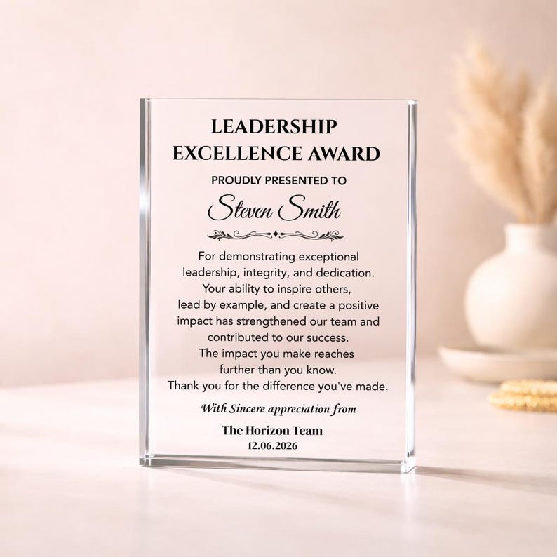 Leadership Excellence Award Plaque, Corporate Gifts for Employee Recognition Award, Team Leader Appreciation Gift, Manager Thank You Gift
