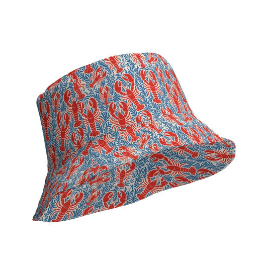 Patriotic Lobster Bucket Hat, Reversible 4th of July Hat, Coastal Summer Hat, Red White Blue Beach Hat, Nautical Vacation Hat, Lobster Lover