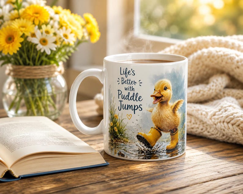 Duckling in Rain life is Better with Puddle Jumps Mug | Ceramic Coffee Cup