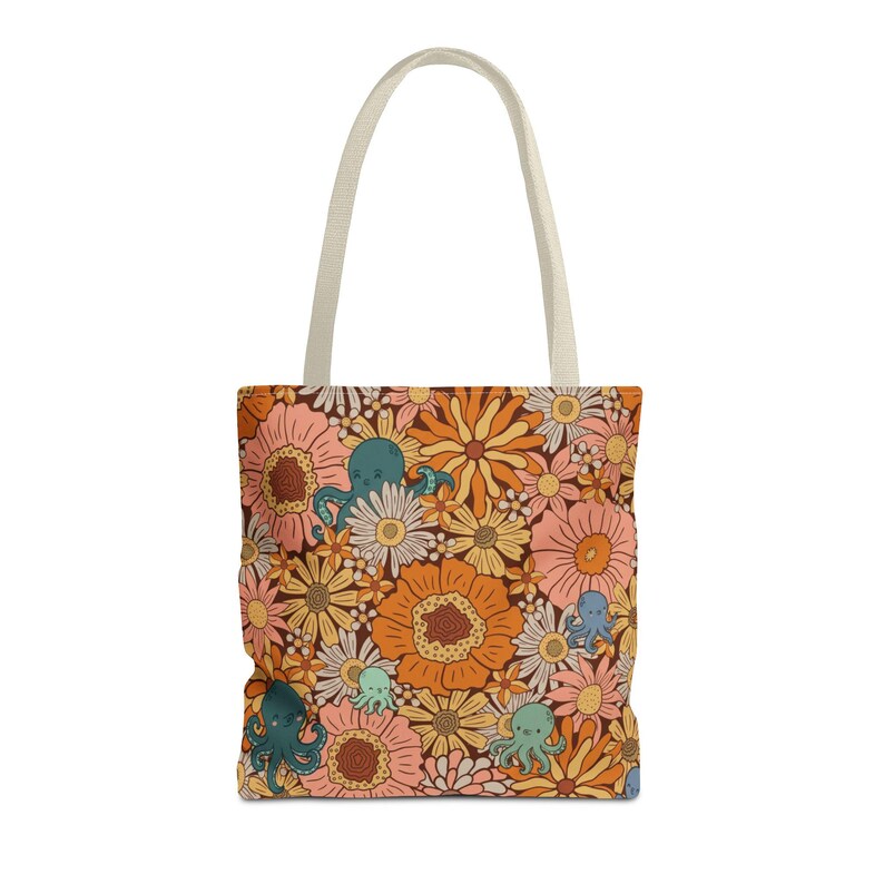 Octopus Floral Tote Bag, Coastal Market Bag, Beach Tote for Women, Ocean Lover Gift, Cottagecore Tote, Boho Beach Bag, Nautical Shopping