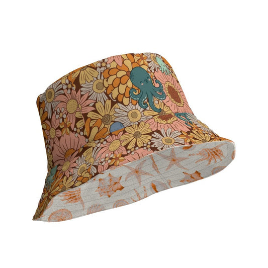 Reversible Bucket Hat Coastal Octopus Hat Beach Sun Hat Ocean Lover Gift Double Sided Hat Fishing Hat Vacation Hat Lucky Levi