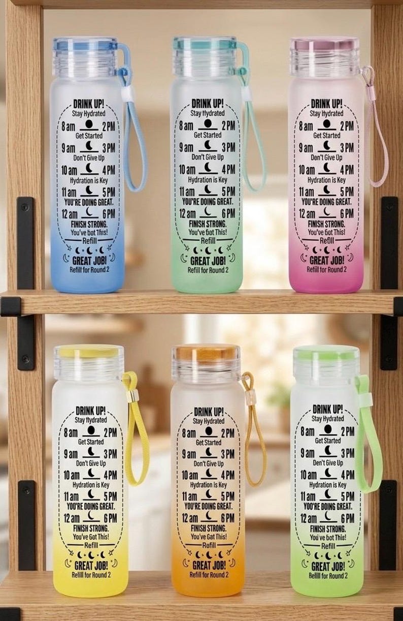 Hydration Reminder Frosted Tumbler | 16oz Ombré Glass Cup with Lid | Time Marker Water Bottle | Motivational Iced Coffee Tumbler, 6 Colors