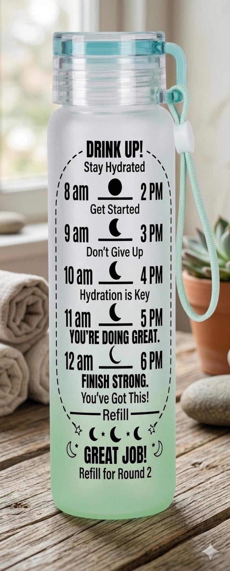 Hydration Reminder Frosted Tumbler | 16oz Ombré Glass Cup with Lid | Time Marker Water Bottle | Motivational Iced Coffee Tumbler, 6 Colors