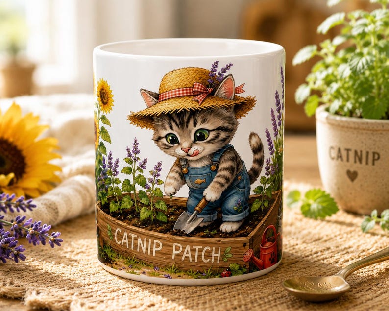Catnip Patch Gardening Kitten Mug | Ceramic Coffee Cup
