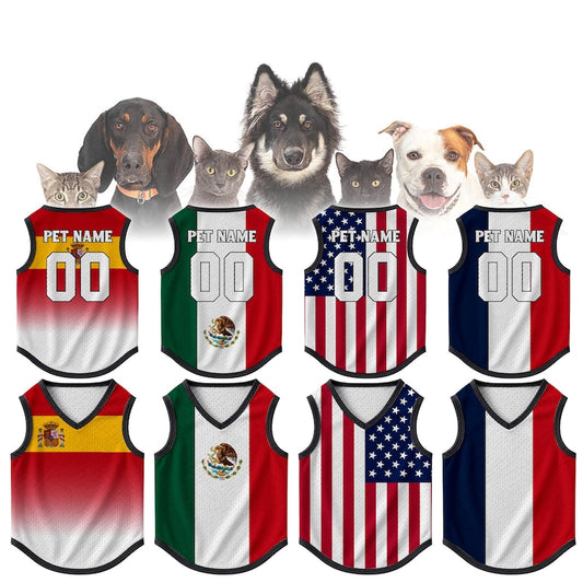 Custom USA Pet Jersey, Personalized Soccer Outfit for Dogs Cats, World Cup Football Mess Jersey Name Number Cute Puppy Sportswear Pet Jersey