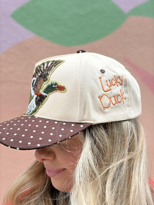 Lucky Duck Trucker Hat Sequin with Pattern Brims - Fishing and Hunting Inspired Hats